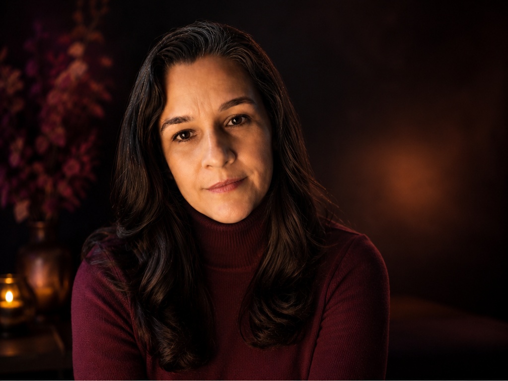 Marília Costa, terapeuta TRG, com expressão serena e acolhedora